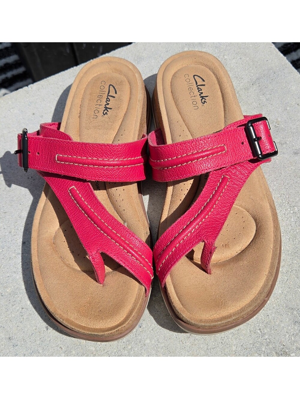 Clarks Collection Women's Pink Leather Thong Sandals Size 8.5